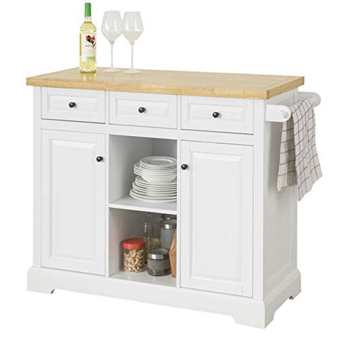 Rootz Kitchen Storage Trolley Kitchen Cabinet Cupboard Sideboard Kitchen Island with 3 Drawers 2 Open Shelves 2 Doors