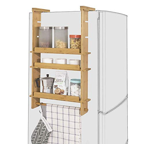 Rootz Refrigerator Hanging Shelf - 3 Tiers Bamboo Kitchen Shelf Spice Rack Kitchen Cabinet