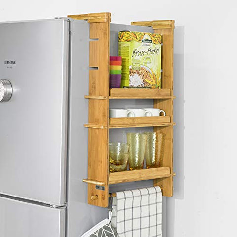 Rootz Refrigerator Hanging Shelf - 3 Tiers Bamboo Kitchen Shelf Spice Rack Kitchen Cabinet