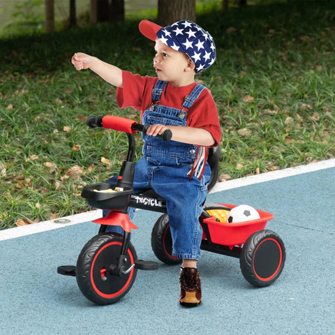 Rootz Children's Tricycle - Lap Belt - 2 Baskets - Height-adjustable Seat - Metal Frame - Children 2-5 Years - Steel Plastic - Black+red - 80L x 48W x 63H cm