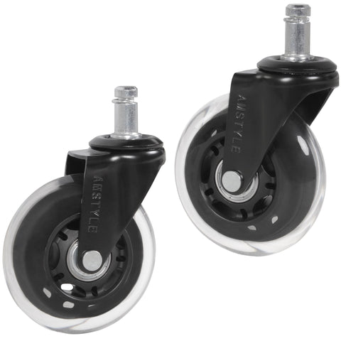 Rootz Office Chair Castors - Set of 5 Heavy-Duty - 1mm Pin - 75mm Diameter - Silent Premium Rollers for Smooth and Universal Use - Transparent Soft Floor Rolls