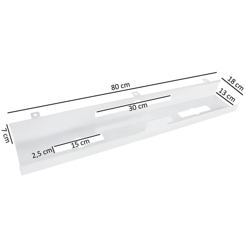Rootz Cable Duct - Under-Table Cable Guide in White - Horizontal Metal Cable Management Tray - 80x7x13 cm