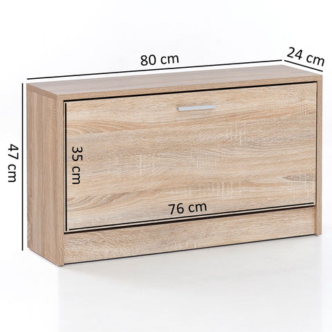 Rootz Shoe Rack Wood - Sonoma Oak - Small Closed Floor Bench - Narrow Hallway Bench with Storage - Single Bench Shoe Cabinet - 80 x 47 x 24 cm