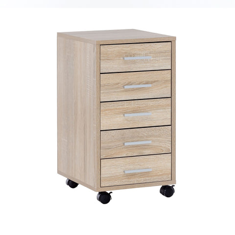 Rootz Rolcontainer - Sonoma - Houten Ladekast voor Bureau - Kantoorkast met 5 Laden - Kleine Standcontainer met Rollen - 33 x 63 x 38 cm 