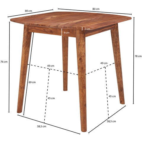 Rootz Esstisch – Palisander-Massivholz – Designer-Küchentisch – Rustikal und modern – Esstisch aus Massivholz – 80 x 78 x 80 cm 