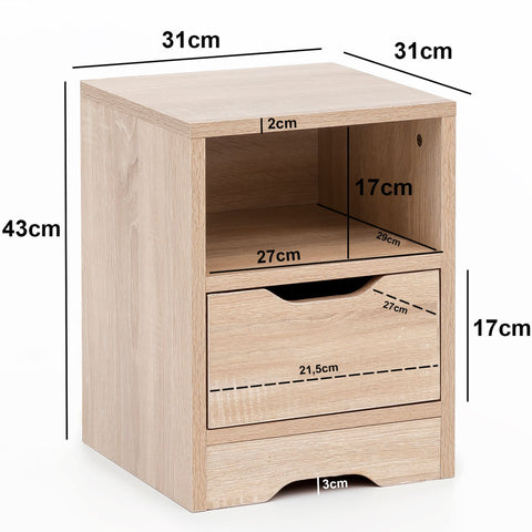 Rootz Nachtconsole - Sonoma - 1 Lade en Opbergvak - Nachtkastje met Opbergruimte - 31x43x31cm