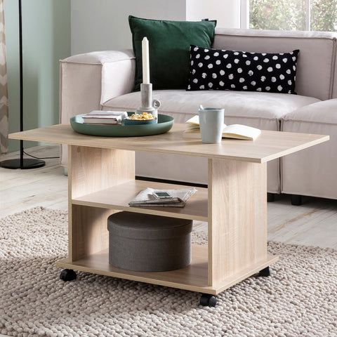 Rootz Drehbarer Couchtisch – Sonoma – Rollen – Design mit Stauraum – 95 x 51 x 54,5 cm