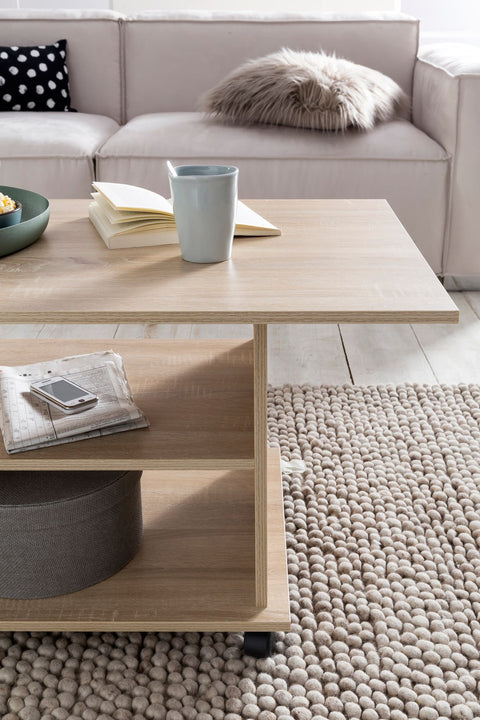 Rootz Drehbarer Couchtisch – Sonoma – Rollen – Design mit Stauraum – 95 x 51 x 54,5 cm
