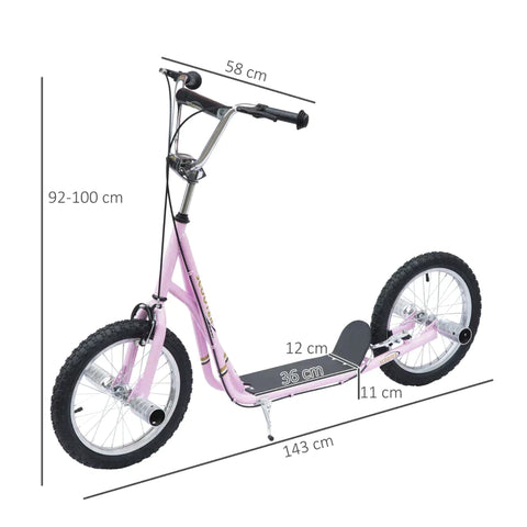 Rootz Children's Scooter - Kick Scooter - City Scooter - Teen Push Scooter - Stunt Scooter - Push Kick Scooters For Kids - Adjustable - Pink - 143 x 58 x 92-100 cm