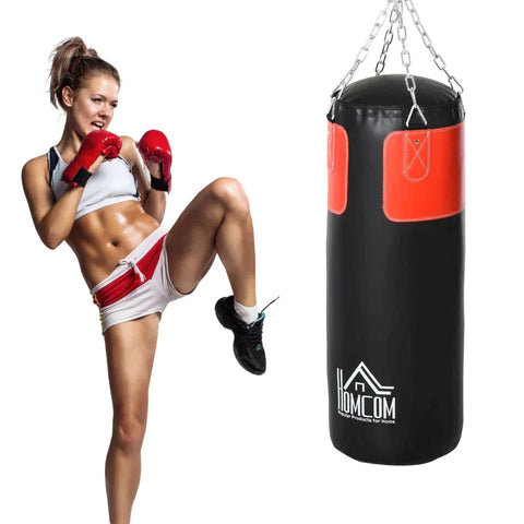 Rootz Punching Bag Set - Boxing Set With Boxing Gloves - Filled Set For Adults - Young People - Hanging Boxing Heavy Bag - Black/Red - 30 x 120 cm