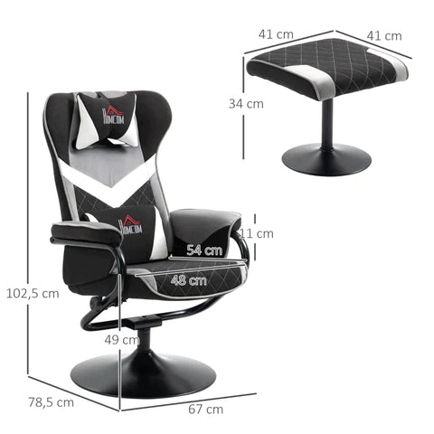 Rootz Relax Chair – Entspannungsstuhl – Gaming-Stuhl – mit Hocker – neigbare Rückenlehne – drehbarer Sitz – Polyester/Schaum/Metall – Schwarz/Grau – 67 x 78,5 x 102,5 cm