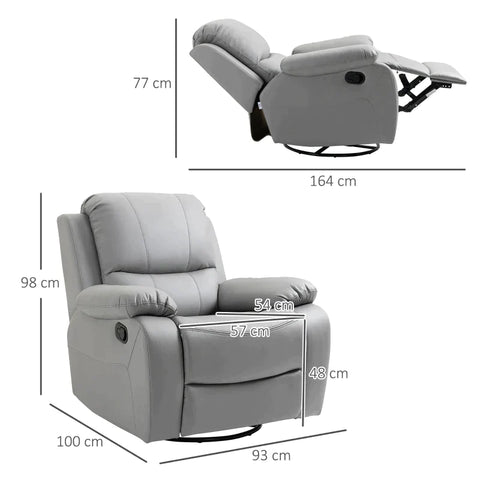 Rootz Relax Chair - Recliner - Tiltable Backrest - Rotatable Recliner - Rocker Function - With Footrest - Steel - Grey - 93 x 100 x 98Hcm
