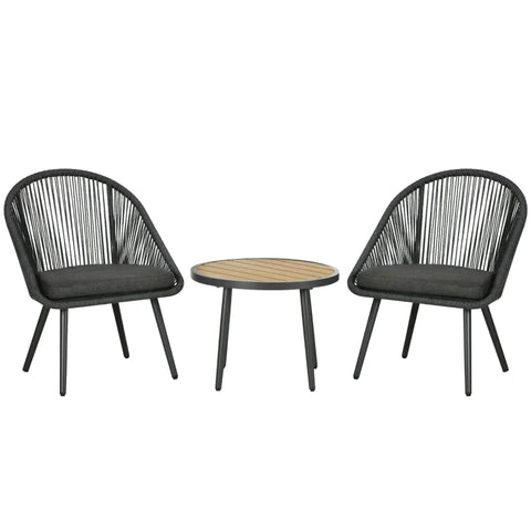 Rootz Bistro Set - 1 Table 2 Chairs - PE Rattan - Weather Resistant - Dark Gray - 63cm x 62cm x 82cm