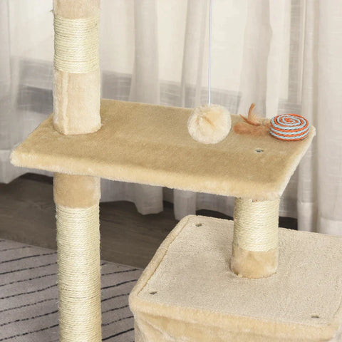 Rootz Scratching Post - Cat Tree Tower - Sisal Cat Tree - Sisal Scratching Posts - Beige - 50 x 30 x 80 cm