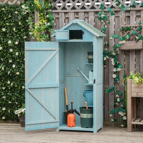 Rootz Garden Shed - Garden Storage Shed - Garden Cabinet - Tool Shed - Garden Tool Shed - Light blue/Green - 77 x 54.2 x 179 cm