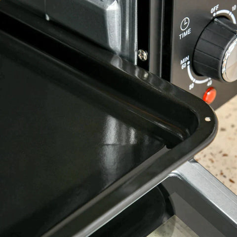 Rootz Mini Oven - 1 Wire Frame And 1 Baking Tray - 3 Cooking Modes - Adjustable Temperature Oven - Metal With Grill Stainless Steel - Black/Silver - 46 x 38.5 x 29 cm