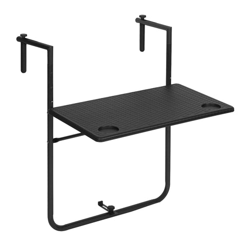 Rootz Hanging Balcony Table - Terrace Table - Deck Stand - Patio Desk - Outdoor Surface - Balustrade Counter - Rail Furniture - Black - 60x36 cm