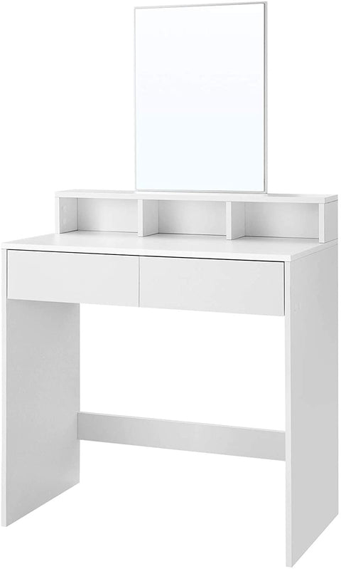 Rootz Dressing Table - Comestica Table - Make-Up Table - 2 Drawers - Mirror - Open Compartments - Processed Wood - White - 80 x 40 x 140 cm