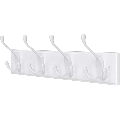 Rootz Wandkapstok - Kapstok - 4 Haken - Kapstokhaken - Jassen - Hoeden - Tassen - Wit - MDF - 40 x 11 x 7 cm
