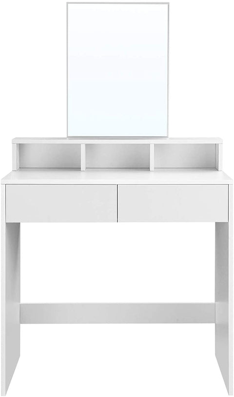 Rootz Dressing Table - Comestica Table - Make-Up Table - 2 Drawers - Mirror - Open Compartments - Processed Wood - White - 80 x 40 x 140 cm