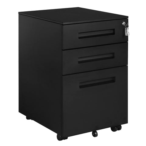 Rootz Rolling Office Cabinet - Mobile Filing System - Document Storage - Secure Drawer Unit - Portable Organizer - File Holder - Black - 45x60x39cm