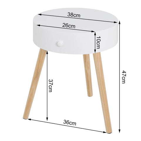 Rootz Rond Nachtkastje - Nachtkastje - Bijzettafel - Accentmeubilair - Slaapkamerstandaard - Opbergmeubel - Wit - 38x47x38 cm
