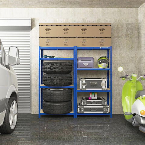 Rootz Storage Rack - Standing Shelf - Metal Shelf - With 5 Adjustable Shelves - Free-Standing Shelving Unit - Steel/Powder Coating/E1 Class MDF - Blue - 160 x 80 x 40 cm