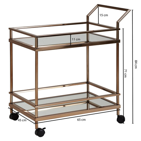 Rootz Serving trolley - Kitchen trolley - Side table - On wheels - Glass top - Dark Gold - Steel - 65.5 x 45 x 84 cm
