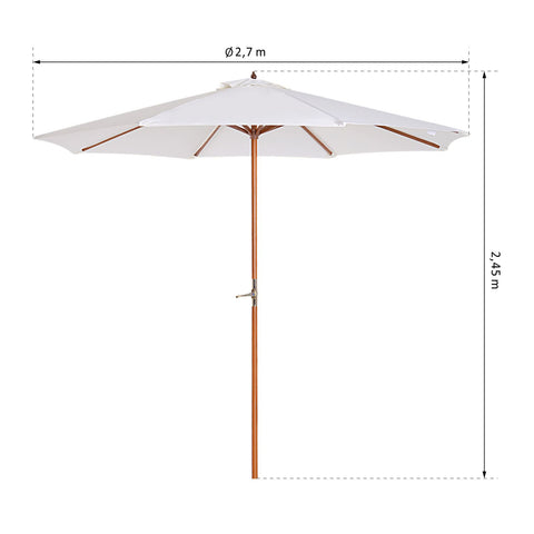 Rootz Parasol - Garden Umbrella - Wood - Market Umbrella - 2.7m Diameter - White - Brown