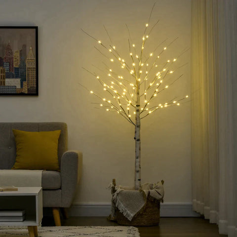 Rootz Künstlicher Baum – Künstliche Birke – Mit LED-Beleuchtung – Warmweiß – Realistische weiße Rinde – 22 x 22 x 180 cm