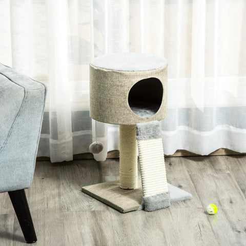Rootz Scratching Post - Cat Tree - Cat Crate - Climbing Tree For Cats With Cat Ball - Grey - 30 x 30 x 50 cm