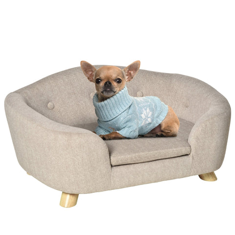 Rootz Haustiersofa – Hundematte – Hundebett – Hundesofa – Hundecouch – Katzensofa mit Kissen – Rückentasche – Plüschschaum – Kiefernholz – Cremeweiß – 70 x 47 x 30 cm