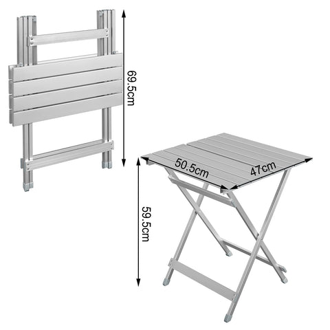 Rootz Folding Table - Collapsible Desk - Portable Stand - Campsite Counter - Outdoor Surface - Compact Worktop - Utility Board - Silver - 50.5x47x59.5 cm