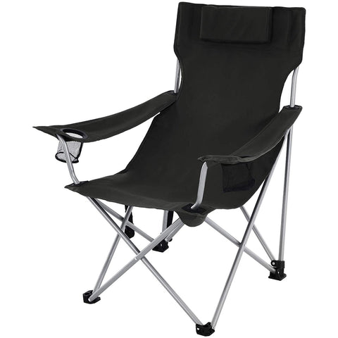Rootz Folding chair - Camping chair - Armrests - Foldable - Cup holder - Black - Steel - 81 x 70 x 91 cm