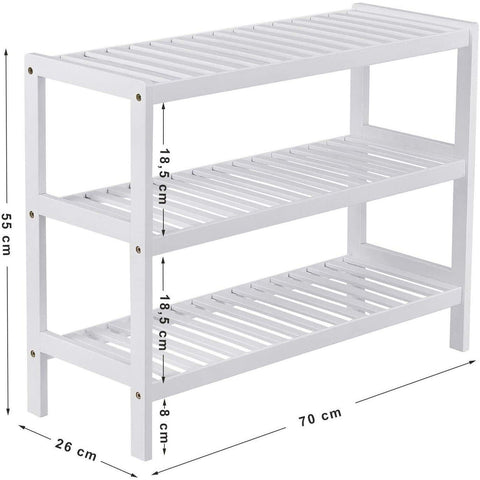 Rootz Bamboo 3-lagiges Schuhregal – Badezimmerregal – Aufbewahrungsregal – Geeignet für 12 Paar Schuhe – 70 x 26 x 55 cm