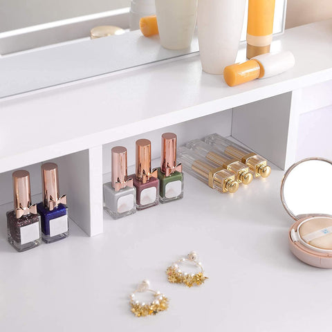 Rootz Dressing Table - Comestica Table - Make-Up Table - 2 Drawers - Mirror - Open Compartments - Processed Wood - White - 80 x 40 x 140 cm