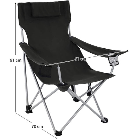Rootz Folding chair - Camping chair - Armrests - Foldable - Cup holder - Black - Steel - 81 x 70 x 91 cm