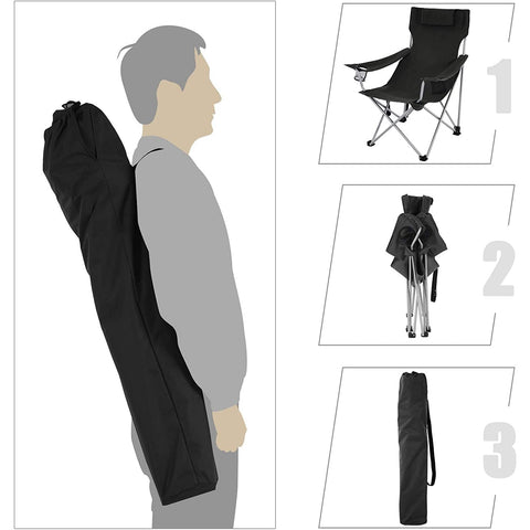 Rootz Folding chair - Camping chair - Armrests - Foldable - Cup holder - Black - Steel - 81 x 70 x 91 cm