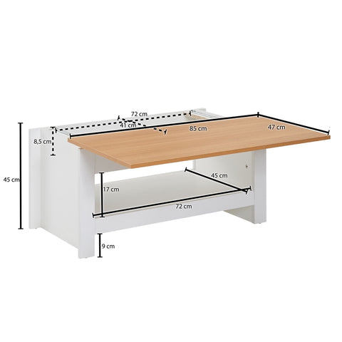 Rootz Couchtisch – Wohnzimmertisch mit Stauraum – Moderner quadratischer Couchtisch – Design aus weißer Eiche – 85 x 47 x 45 cm