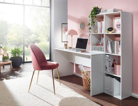 Weißer Rootz-Schreibtisch mit Ablage – Moderner Bürotisch – Laptoptisch mit 6 Ablagen – Heimbüro-Computertisch mit Stauraum – 170 x 59 x 143,5 cm