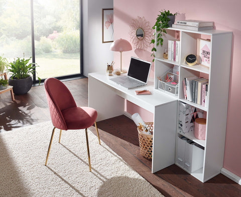 Weißer Rootz-Schreibtisch mit Ablage – Moderner Bürotisch – Laptoptisch mit 6 Ablagen – Heimbüro-Computertisch mit Stauraum – 170 x 59 x 143,5 cm