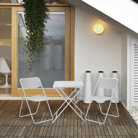 Rootz Bistro Set - Garden Seating Group Set - Garden Seating Set - Garden Bistro Set - 1 Table 2 Foldable Chairs - White