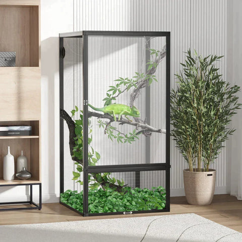 Rootz Reptile Box - Reptile Breeding Box - Aluminum Terrarium - For Reptiles Amphibians Arachnids - Aluminum/ABS/Acrylic - Black - 60 x 60 x 120 cm