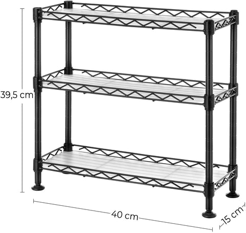 Rootz Spice Rack - 3 Levels - Kitchen Organizer - Adjustable - Metal - Silver - Black - 40 x 15 x 39.5 cm