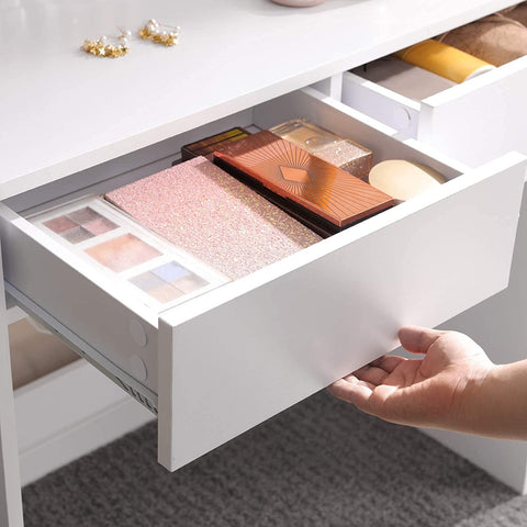 Rootz Dressing Table - Comestica Table - Make-Up Table - 2 Drawers - Mirror - Open Compartments - Processed Wood - White - 80 x 40 x 140 cm