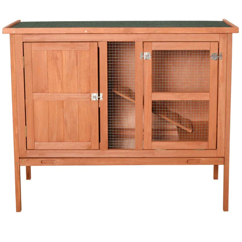 Rootz Houten Konijnenhok - Knaagdierhok - Dierenkooi Met Asfalt Dak - Huisdier Konijnenhok Met Uitschuifblad - Vurenhout - Naturel - 102 x 56 x 85 cm