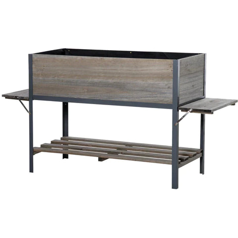 Rootz Raised Planter Box - With 2 Foldable Shelves - Lower Shelf - Flower Box - Flower Pot - Herb Bed - Light Gray - 140 x 46 x 75.5 cm