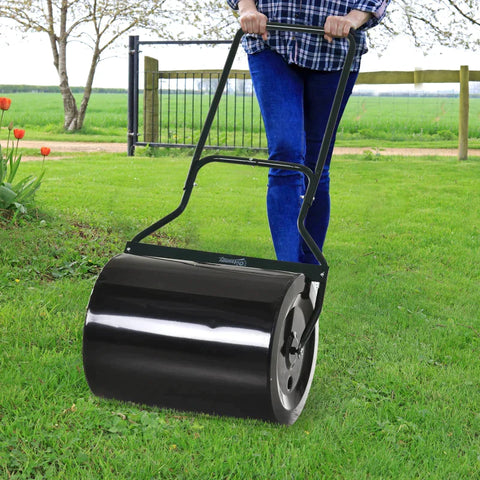 Rootz Gazonwals - Tuinwals - U-Handgreep - 60L Vulbare Cilinder - Metaal - Zwart - 57 x 40 x 123cm