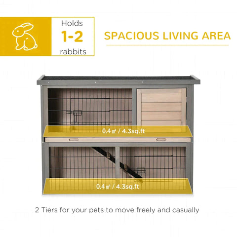 Rootz Dwarf Rabbit Hutch - Rabbit Hutch - Small Animal Hutch - Small Animal House - Fir Wood -Light Gray/Black - 108 x 45 x 78cm