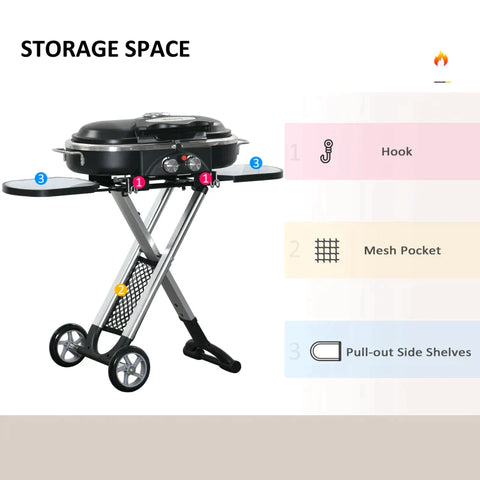 Rootz Gas BBQ Grill - Foldable Gas Bbq Grill - Gas Grill - BBQ Grill - With 2 Burners Grill Net - Aluminium Alloy/Stainless Steel - Black/Silver - 100 x 41.6 x 82.5 cm